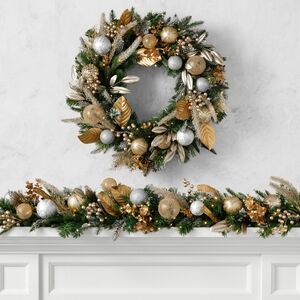 Brand New William Sonoma Gilded Champagne Ornament Pre-Lit Faux Wreath